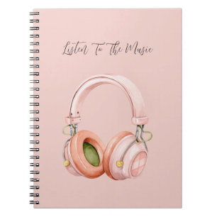 Pink Headphones Listen To The Music Notebook