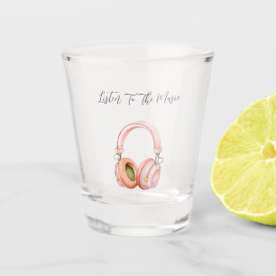 Pink Headphones Listen To The Music Shot Glass