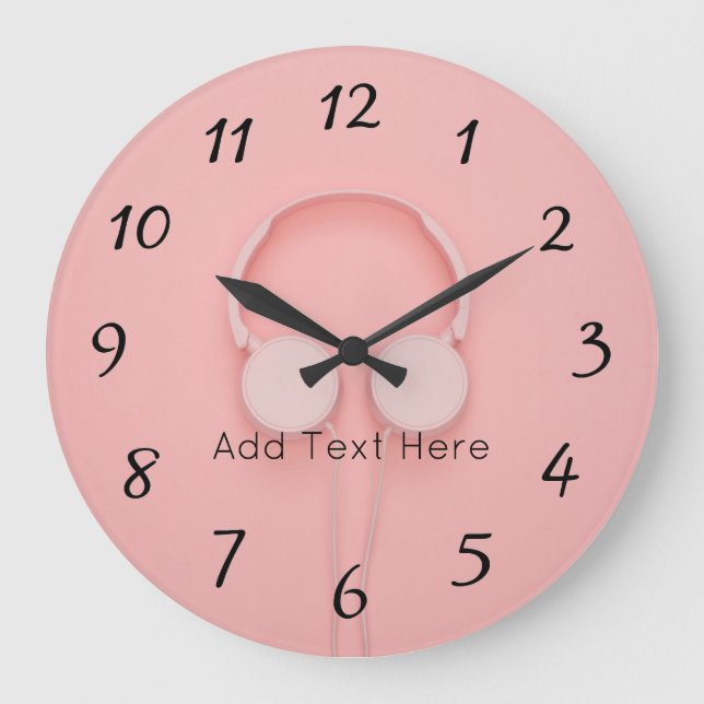 Pink Headphones with Wires Large Clock (Front)