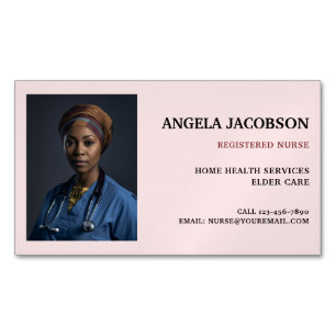 Pink Health Professional Nurse Photo Magnetic Business Card