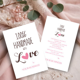Pink Heart 100% Handmade with Love Quote Business Card