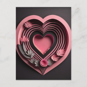 Pink Heart 3D Paper Art Design T-shirt Postcard