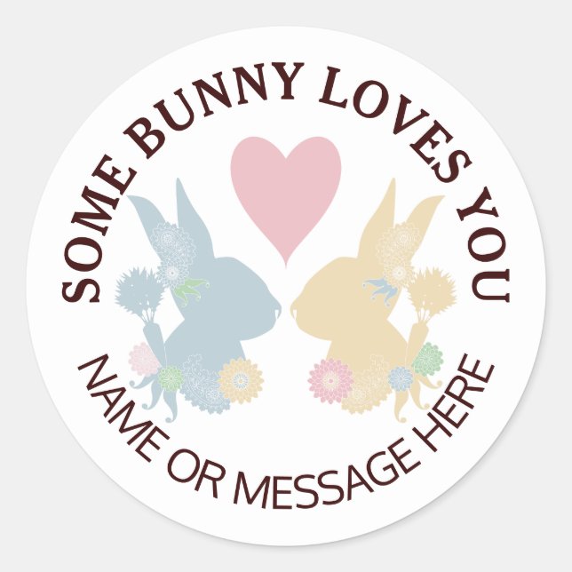 Pink Heart and Colourful Pastel Easter Bunny Classic Round Sticker (Front)