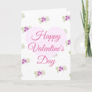 Pink Heart and Flower Happy Valentine Card