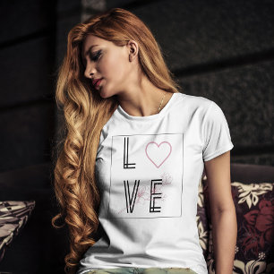 pink heart and flower typography Love T-Shirt
