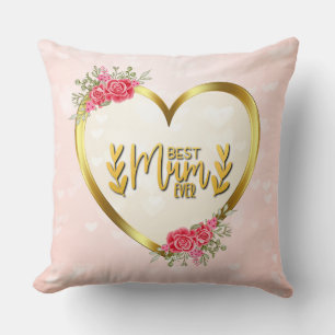 Pink Heart and Golden Heart For Best Mum Ever Throw Pillow