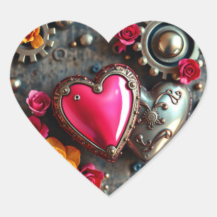 Pink Heart and Metal Gears Steampunk Heart Sticker