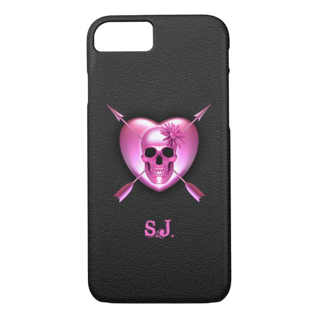 Pink Heart and Skull iPhone 7 Coque (Dos)