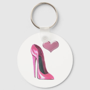 Pink Heart and Stiletto Shoe High Heel Art Keychain