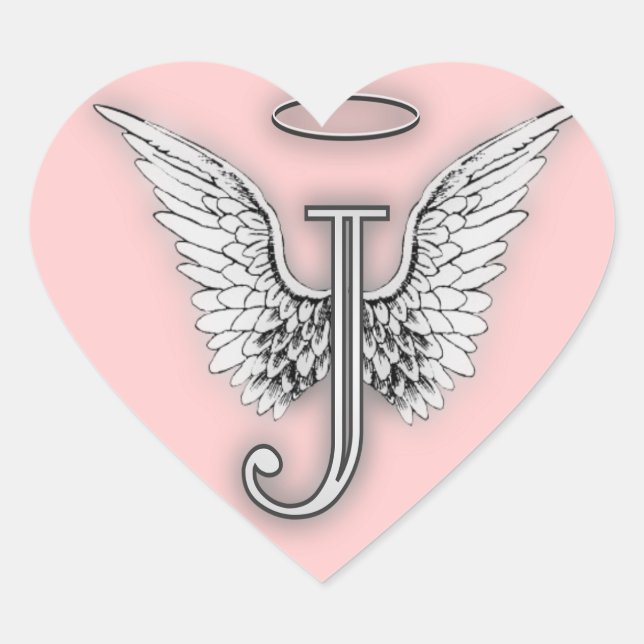 Pink Heart Angel Wings Monogram Heart Sticker (Front)