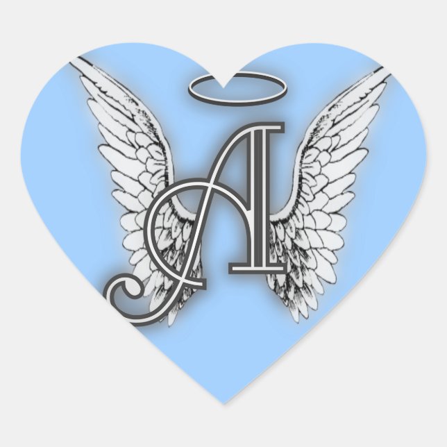 Pink Heart Angel Wings Monogram Sticker (Front)