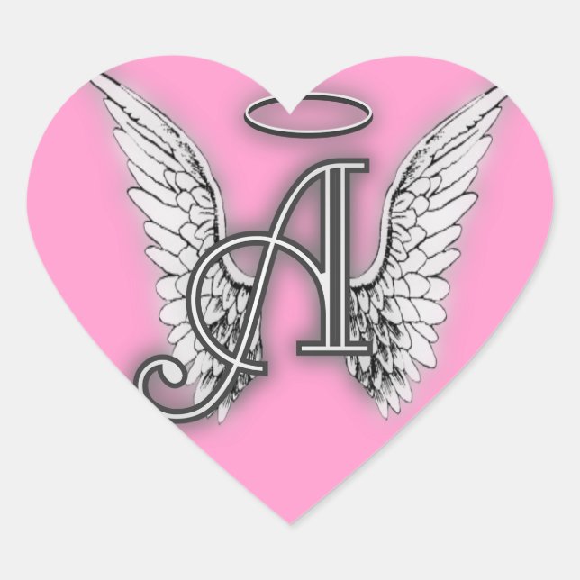 Pink Heart Angel Wings Monogram Sticker (Front)