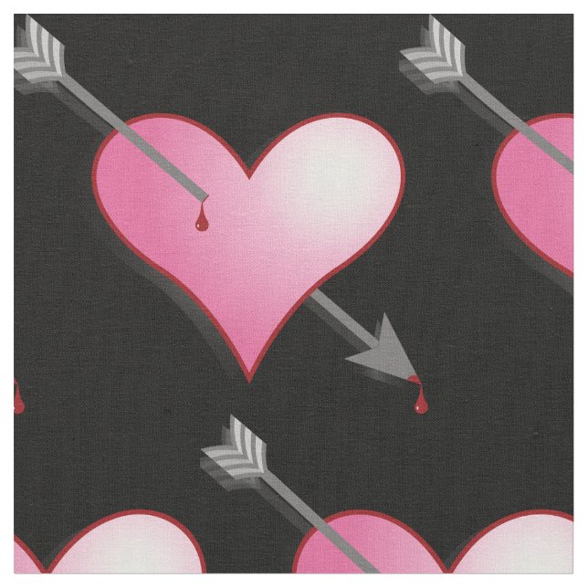 Pink Heart & Arrow Fabric,Black Fabric (Close Up)