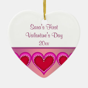 Pink Heart Baby Photo First Valentines Day Ceramic Ornament