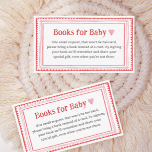 Pink Heart Baby Shower Books for Baby Enclosure Card