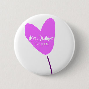Pink heart balloon Mrs add name est. Add year love 2 Inch Round Button