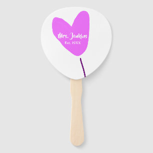 Pink heart balloon Mrs add name est. Add year love Hand Fan