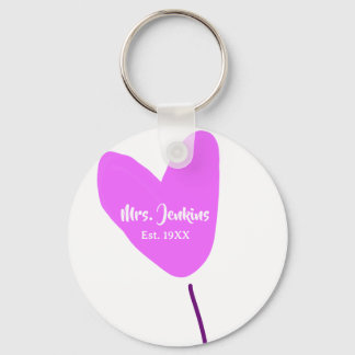 Pink heart balloon Mrs add name est. Add year love Keychain