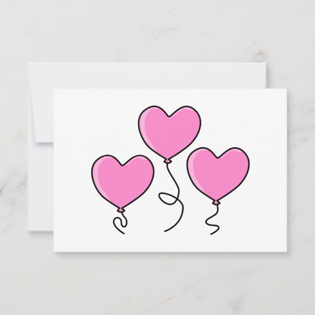 Pink Heart Balloon with Black Outline. RSVP Card (Front)