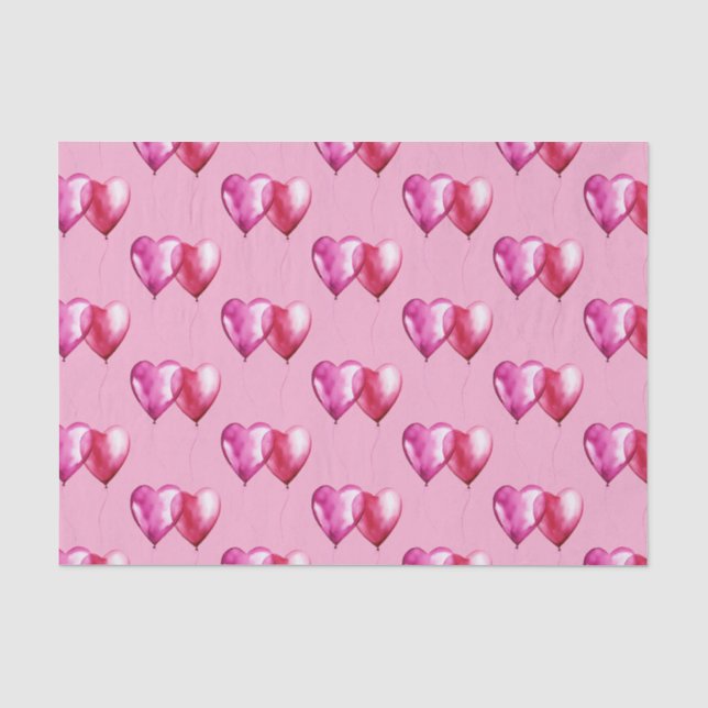 Pink Heart Balloons Birthday Tissue Paper (Front)