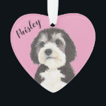 Pink Heart Bernedoodle Sheepadoodle Ornament<br><div class="desc">I am in love with this beautifully detailed watercolor illustration of a bernedoodle or sheepadoodle dog! Personalize these reversible ornaments and make the nice list this year! Shop the rest of my collection for the sweetest housewarming, bridal shower, teacher, mother-in-law, husband, boyfriend, secret santa, sympathy, or tough-to-shop-for gifts! To see...</div>