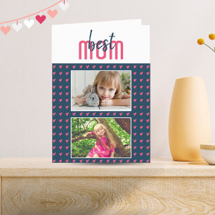 Pink Heart Best Mom 2 Photo Mother`s Day Holiday Card