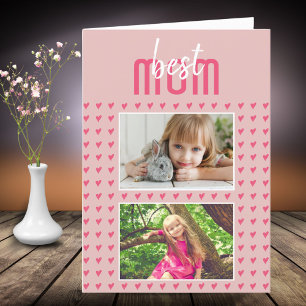 Pink Heart Best Mom 2 Photo Mother`s Day Holiday Card