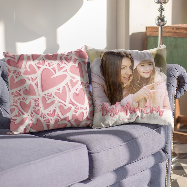 Pink Heart Best Mom Ever Photo  Throw Pillow (Creator Uploaded)