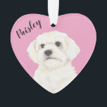 Pink Heart Bichon Bolognese Coton Havanese Maltese Ornament<br><div class="desc">I am in love with this beautifully detailed watercolor illustration of a Bichon Bolognese Coton Havanese or Maltese dog on a sweet pink heart! Personalize these pastel ornaments and make the nice list this year! For the perfect presents, pair it with a matching item from the collection for a thoughtful...</div>
