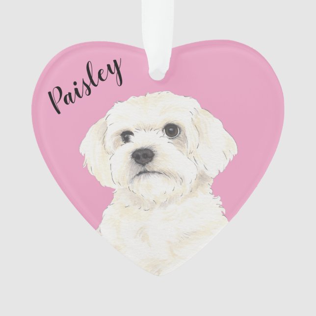 Pink Heart Bichon Bolognese Coton Havanese Maltese Ornament (Front)