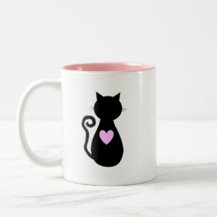 Pink Heart & Black Cat Two-Tone Coffee Mug