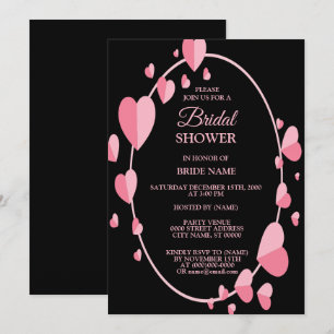 Pink Heart Black Geometric Bridal Shower Party Invitation