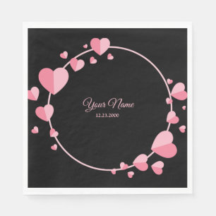 Pink Heart Black Geometric Wedding Party Elegant Napkin