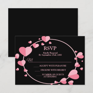 Pink Heart Black Geometric Wedding Party Elegant RSVP Card