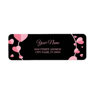 Pink Heart Black Geometric Wedding Return Address