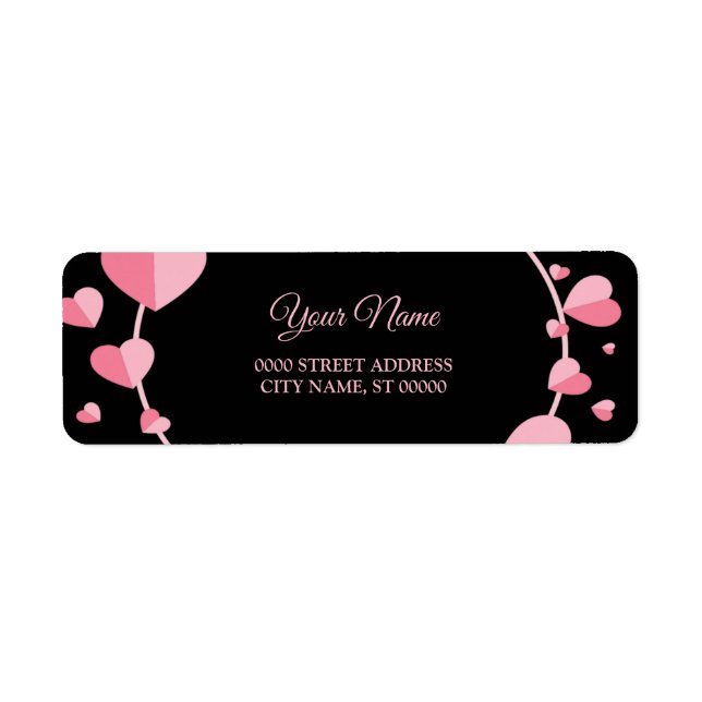 Pink Heart Black Geometric Wedding Return Address (Devant)