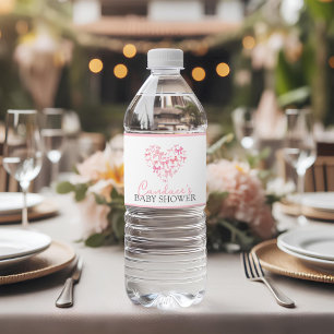 Pink Heart Bow Baby Shower thank you guest favour  Water Bottle Label