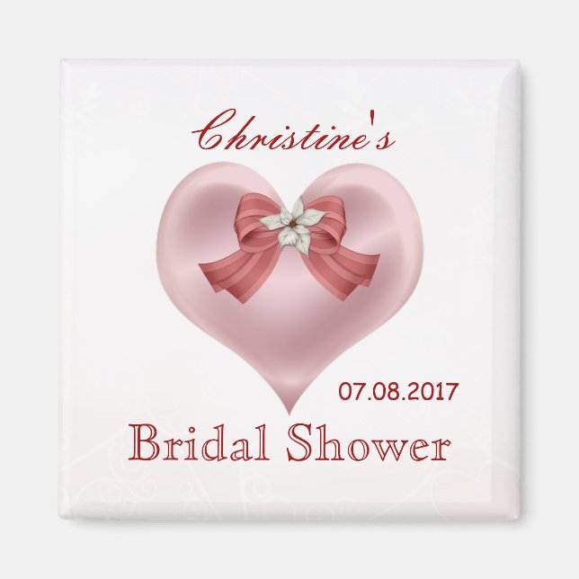 Pink heart, bow, flower Bridal Shower magnet (Front)
