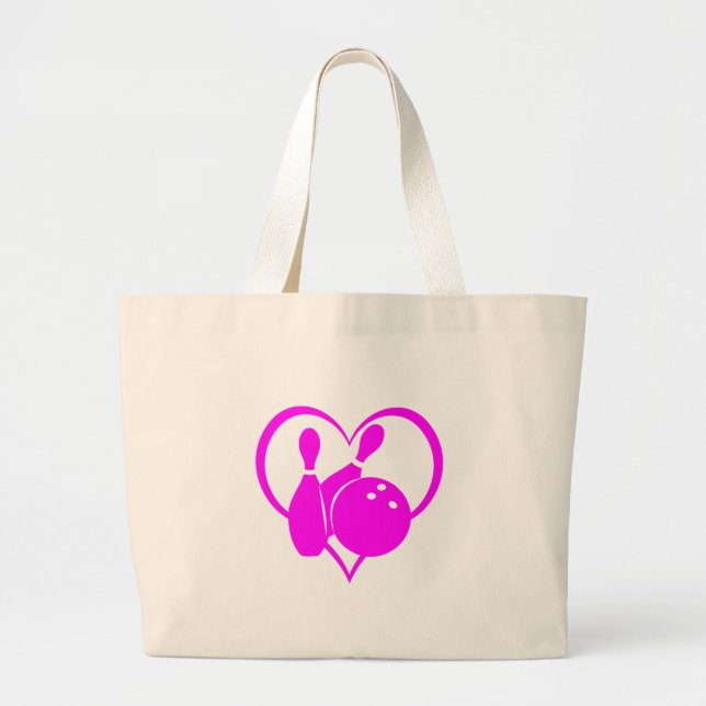 Pink heart bowling large tote bag (Front)