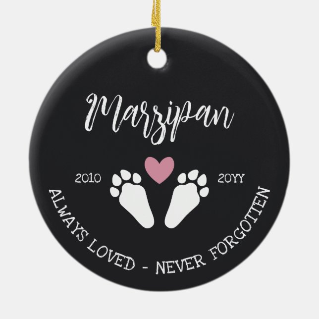 Pink Heart Bunny Paws Never Forgotten Memorial Ceramic Ornament (Back)