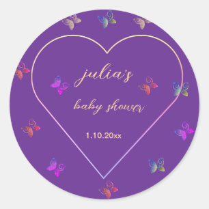 Pink Heart Butterfly girl baby shower  Classic Round Sticker