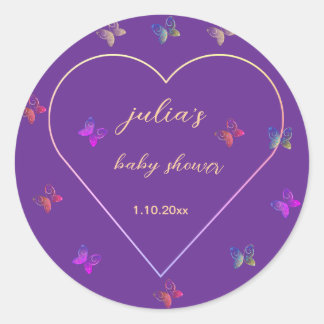 Pink Heart Butterfly girl baby shower  Classic Round Sticker