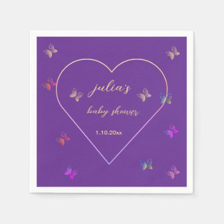 Pink Heart Butterfly girl baby shower Napkin