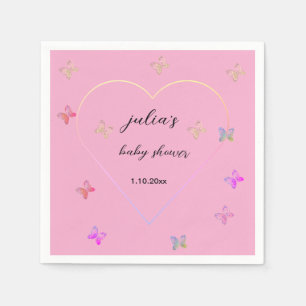 Pink Heart Butterfly girl baby shower  Napkin