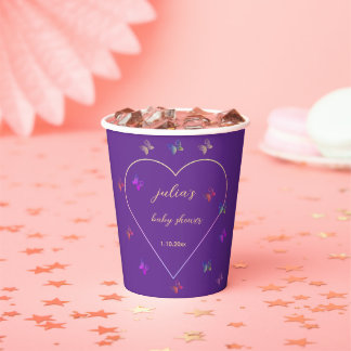 Pink Heart Butterfly girl baby shower  Paper Cups