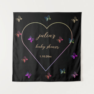 Pink Heart Butterfly girl baby shower  Tapestry