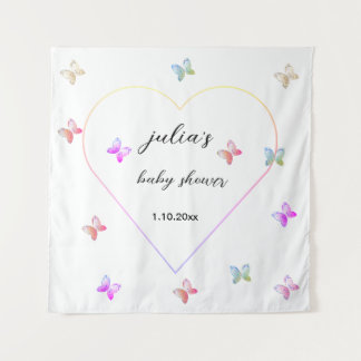Pink Heart Butterfly girl baby shower  Tapestry