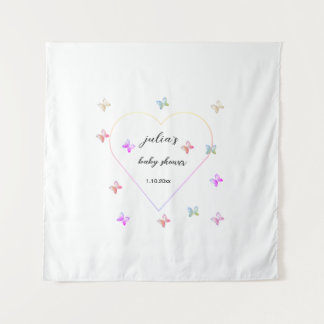 Pink Heart Butterfly girl baby shower  Tapestry