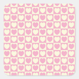 Pink Heart Checkered Square Sticker
