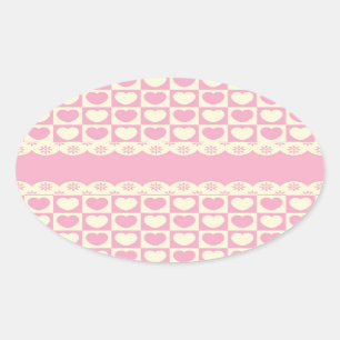 Pink Heart Chequered Oval Sticker
